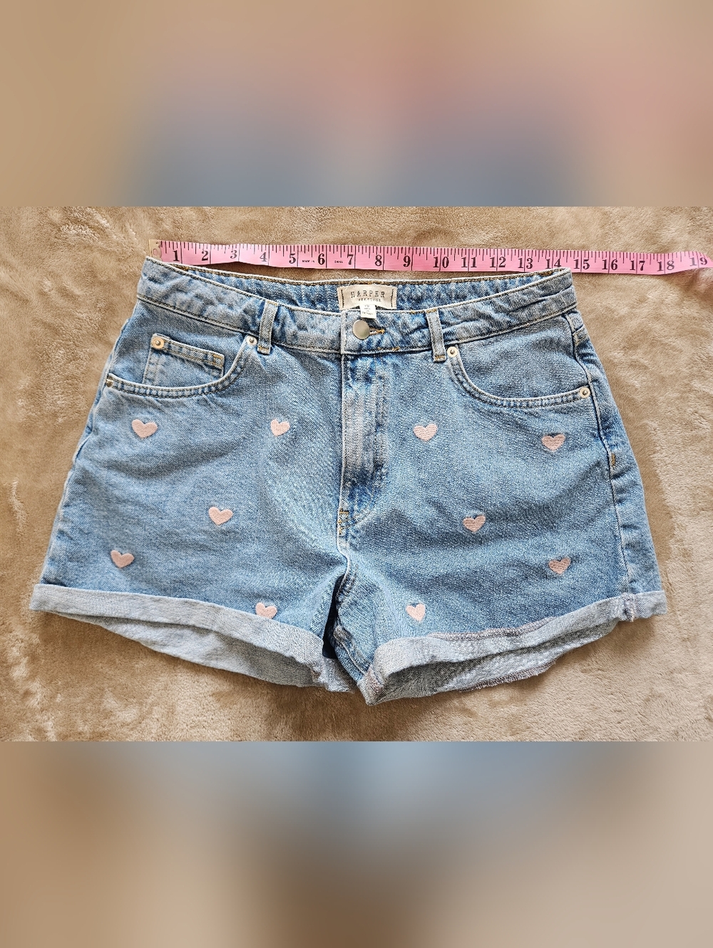 Heart Print High Waisted Denim Cuffed Shorts size 29